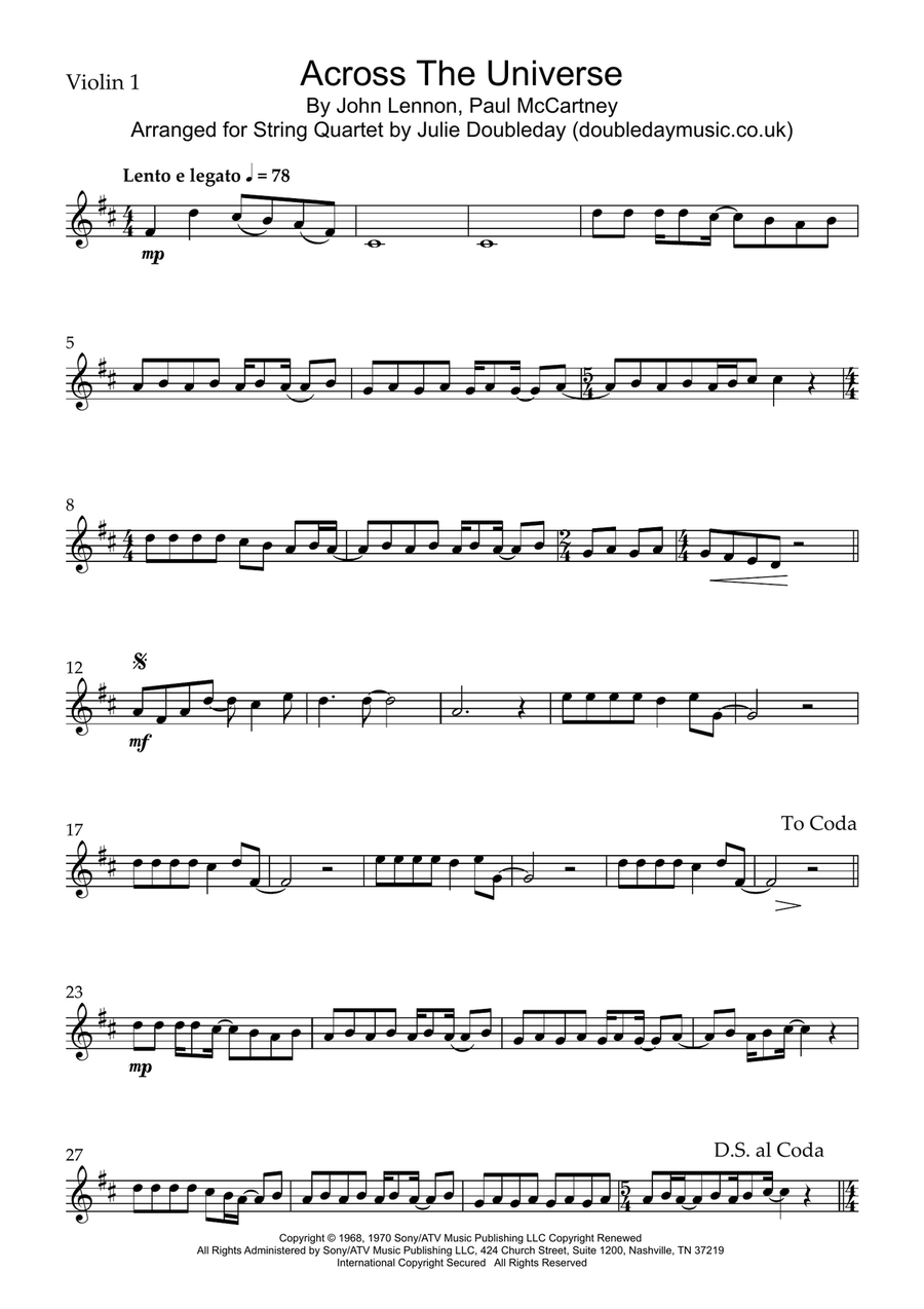Across The Universe Across The Universe String Quartet scores gallery preview page 6