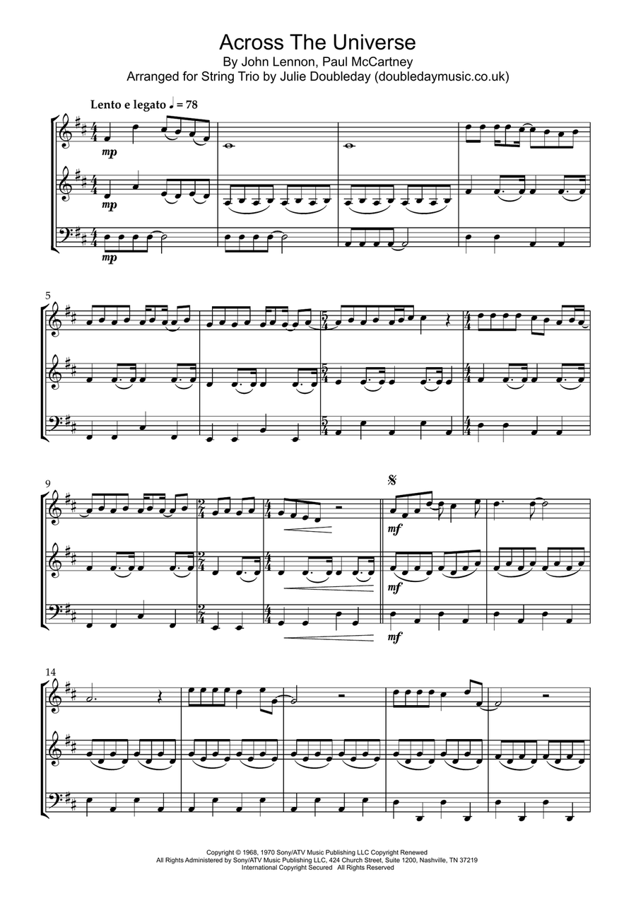 Across The Universe Across The Universe String Trio scores gallery preview page 1