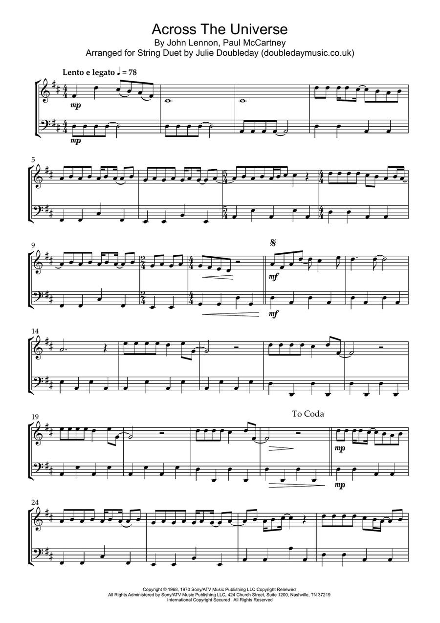 Across The Universe Across The Universe String Duet scores gallery preview page 1