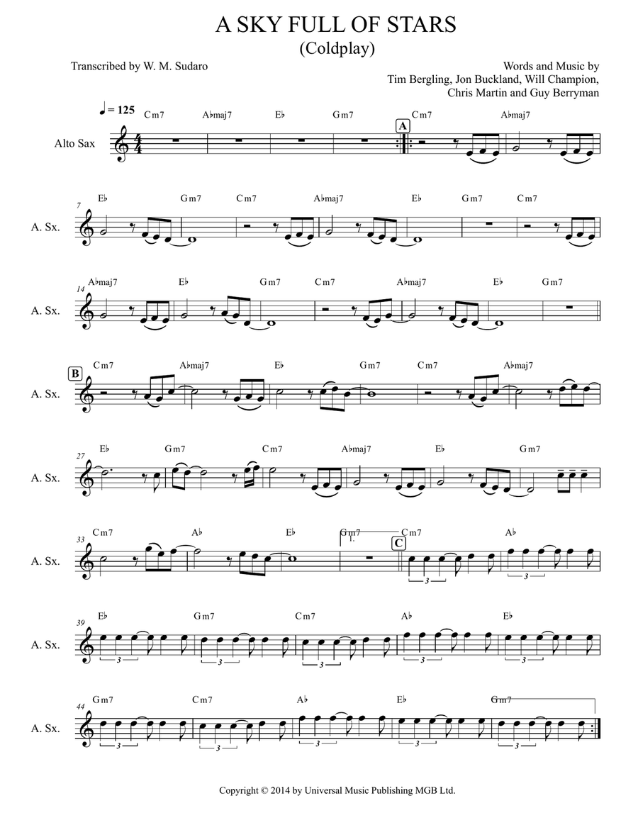 A Sky Full Of Stars A Sky Full Of Stars Alto Saxophone scores gallery preview page 1