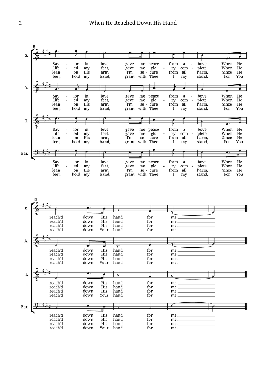 When He Reached Down His Hand For Me 4-Part scores gallery preview page 2