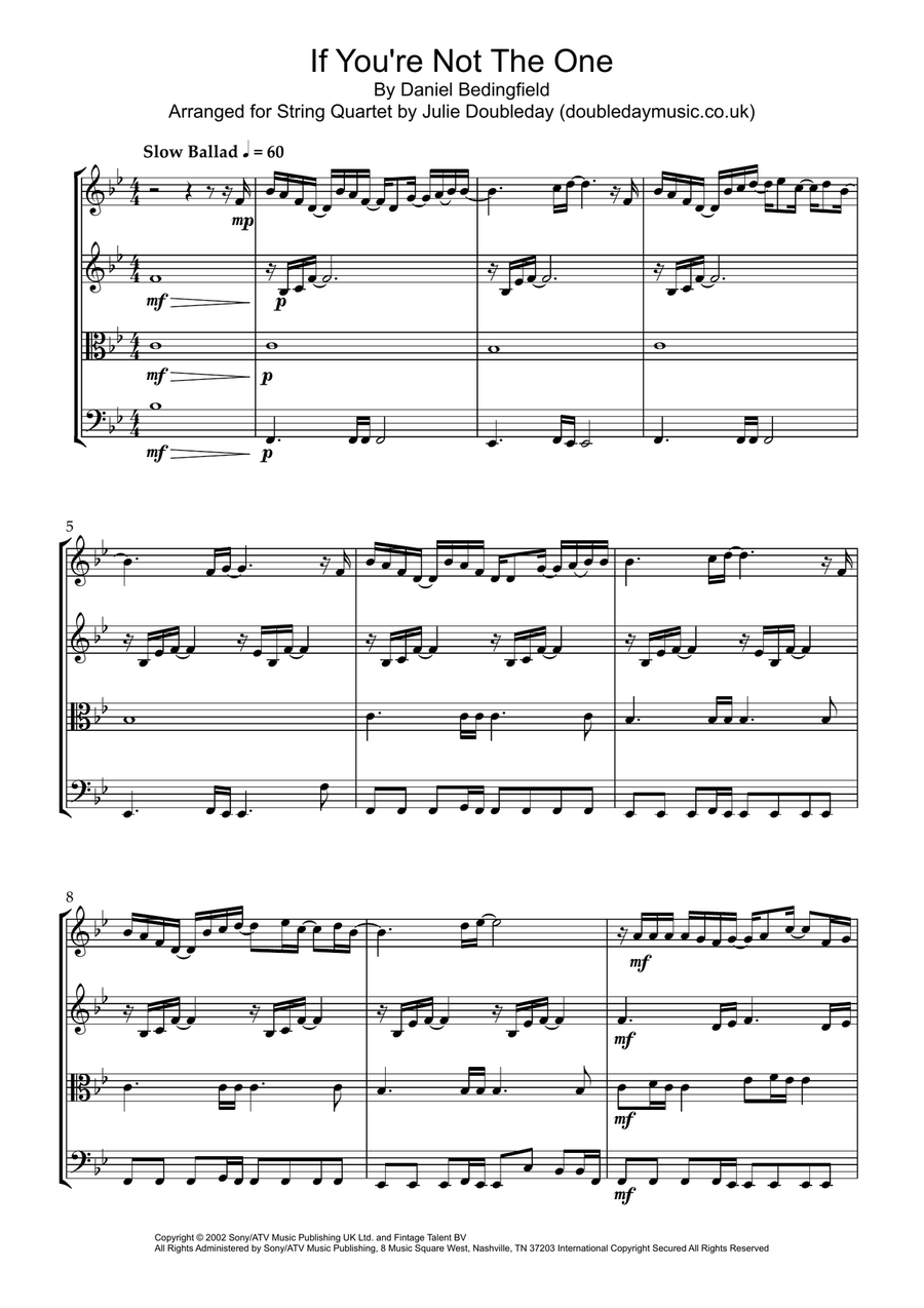 If I'm Not Made For You (If You're Not The One) String Quartet scores gallery preview page 1