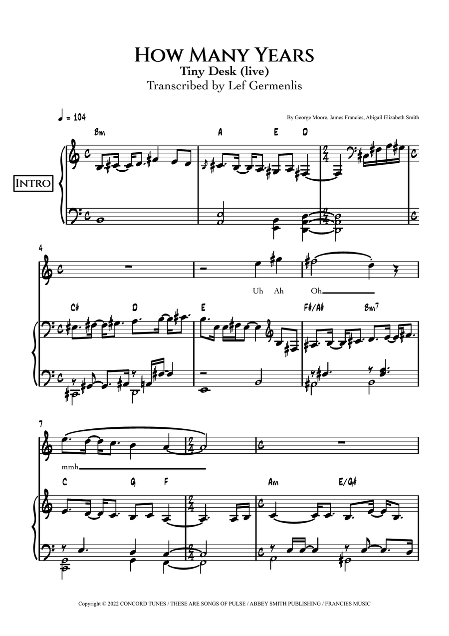 How Many Years How Many Years Piano, Vocal scores gallery preview page 1