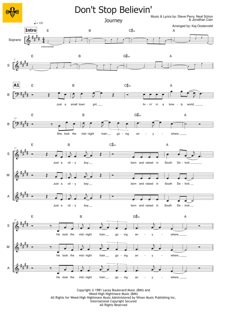 Don't Stop Believin' 4-Part scores gallery preview page 1