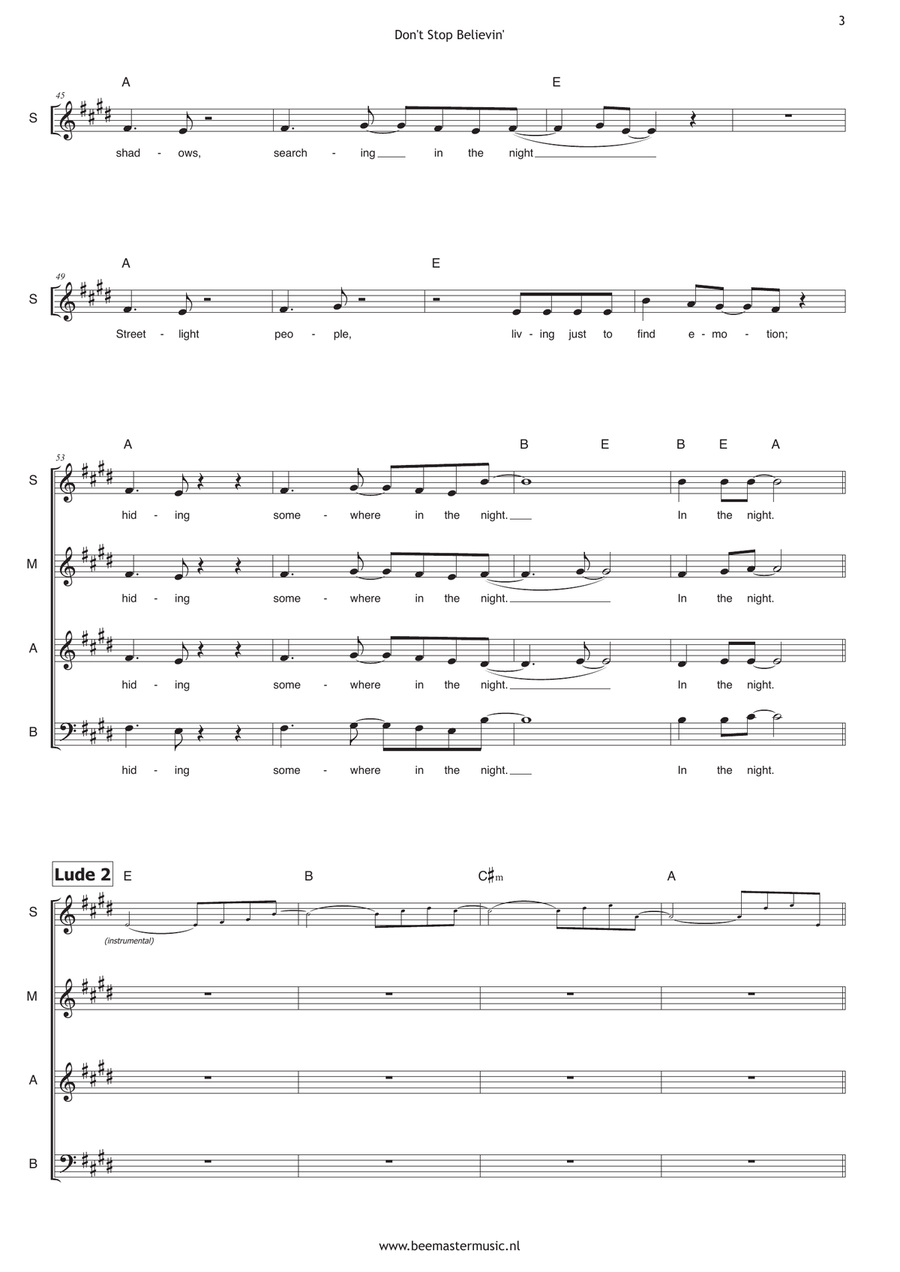 Don't Stop Believin' 4-Part scores gallery preview page 3