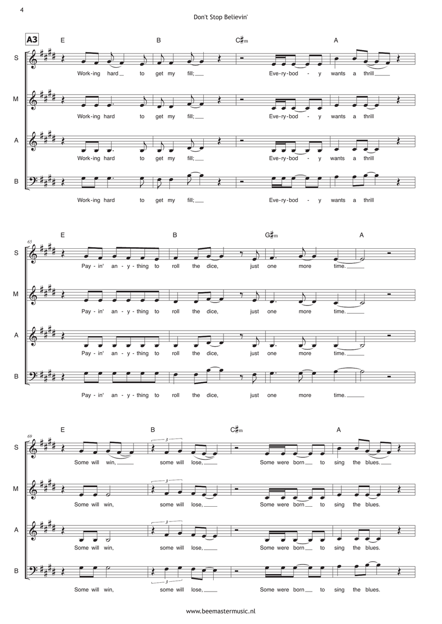 Don't Stop Believin' 4-Part scores gallery preview page 4