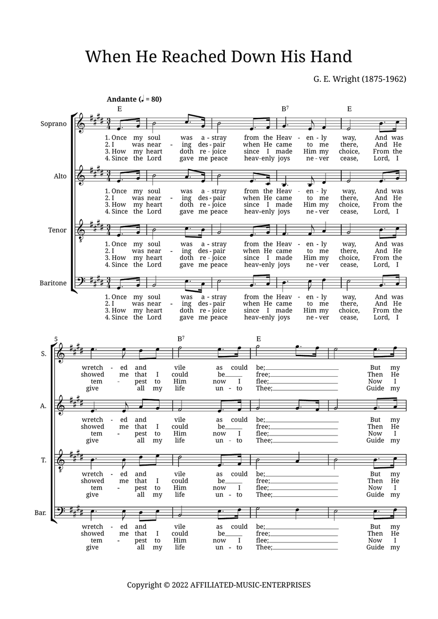 When He Reached Down His Hand For Me 4-Part scores gallery preview page 1