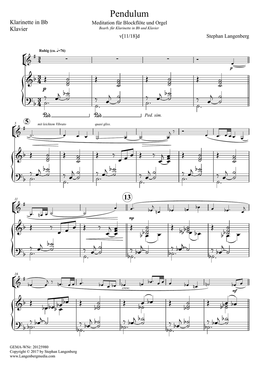 Pendulum Chamber Music scores gallery preview page 1