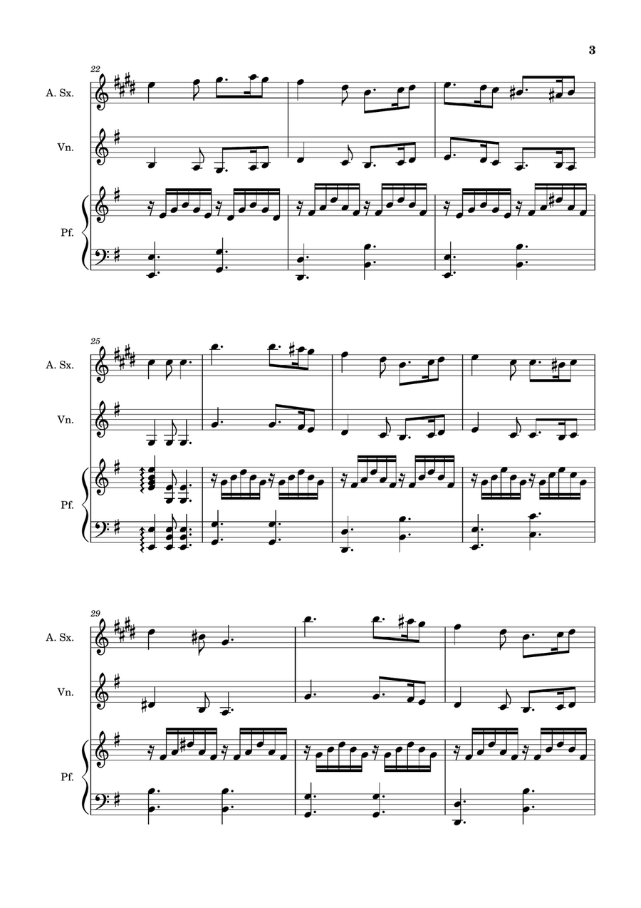 Greensleeves - A. Sax., Violin and Piano. Score and Parts. Small Ensemble scores gallery preview page 3
