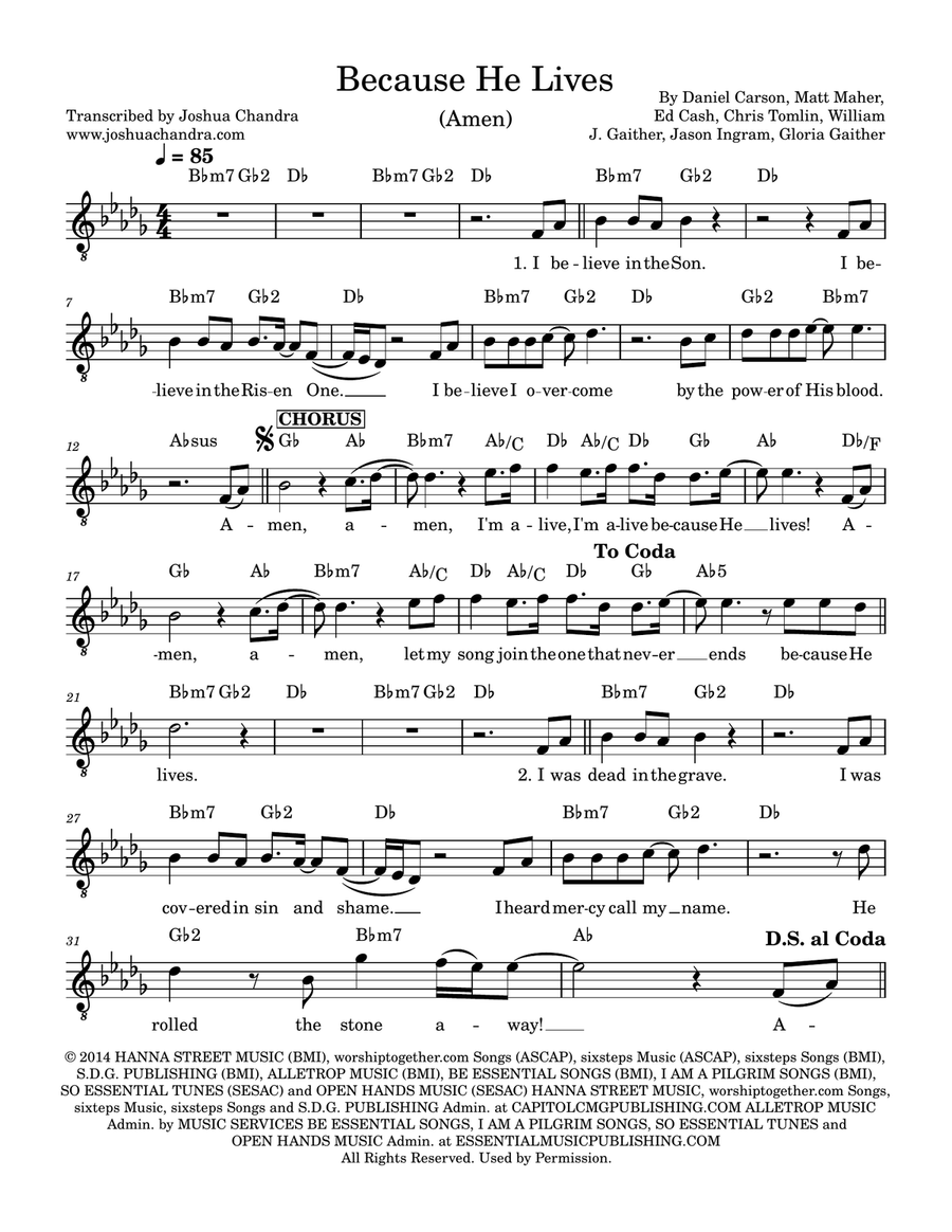 Because He Lives, Amen Because He Lives, Amen Guitar scores gallery preview page 1
