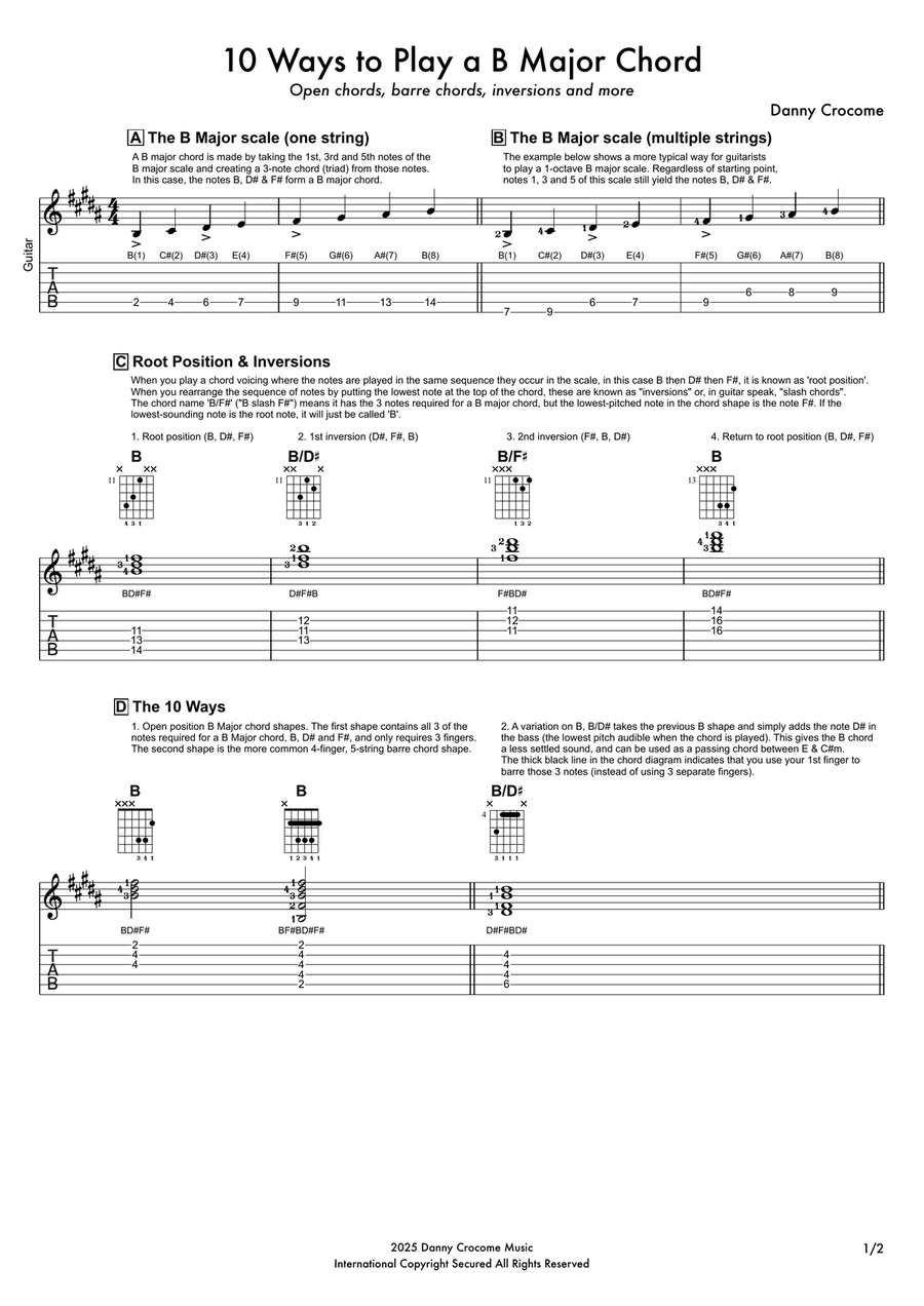 10 Ways to Play a B Major Chord Acoustic Guitar scores gallery preview page 1