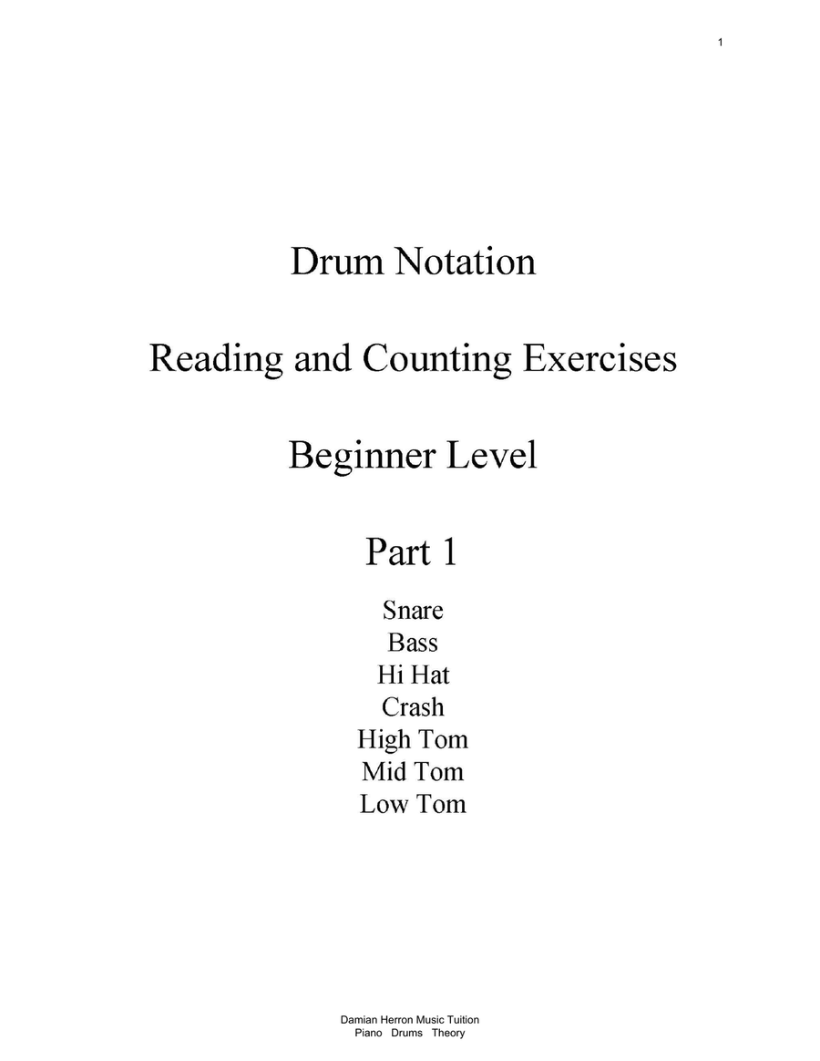 Drum Notation Reading and Counting Exercises Beginner Level Drum Set scores gallery preview page 1