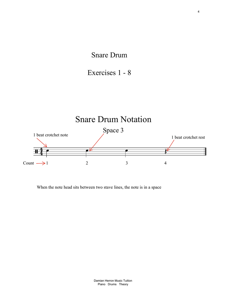 Drum Notation Reading and Counting Exercises Beginner Level Drum Set scores gallery preview page 3