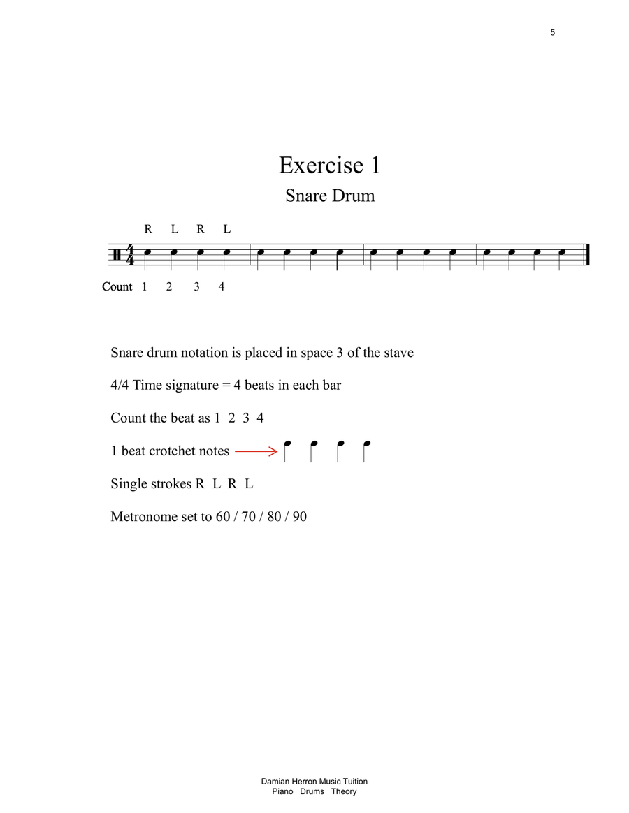 Drum Notation Reading and Counting Exercises Beginner Level Drum Set scores gallery preview page 4