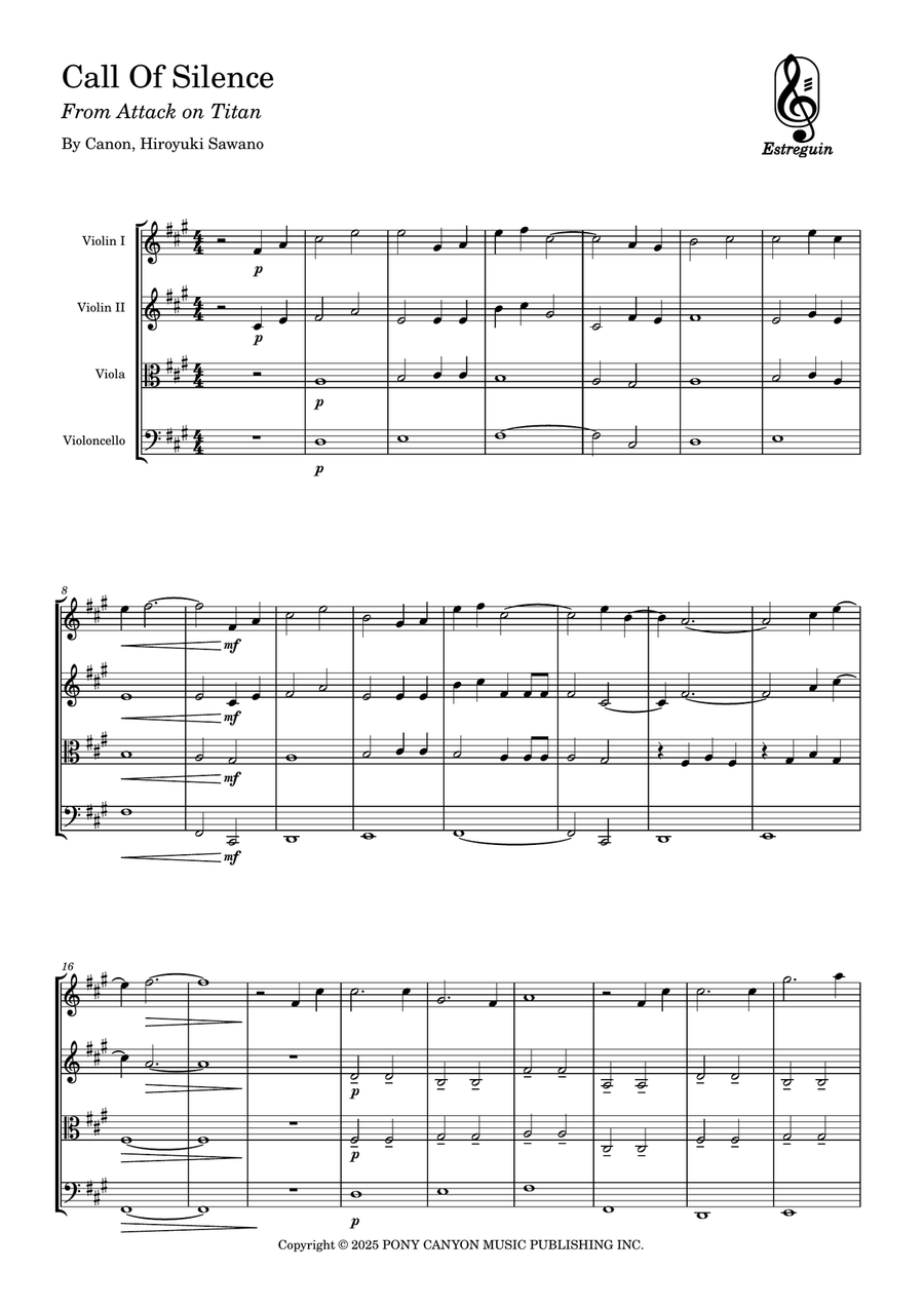 Call Of Silence String Quartet scores gallery preview page 1