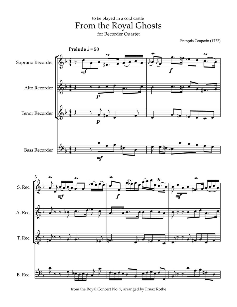 From the Royal Ghosts, for Recorder Quartet Woodwind Quartet scores gallery preview page 1