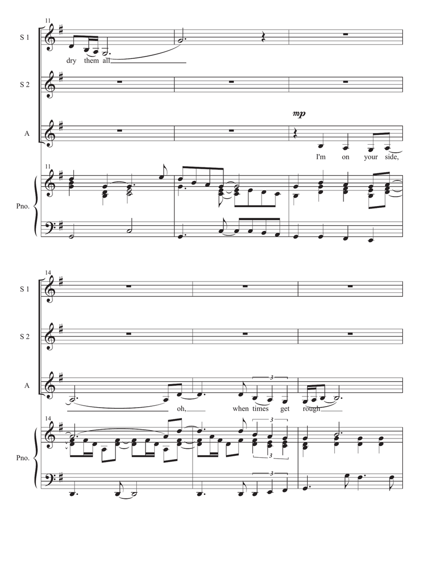 Medley: Bridge Over Troubled Water with Everybody Hurts, All I Can Do, Fix You, and Yellow SSA scores gallery preview page 2