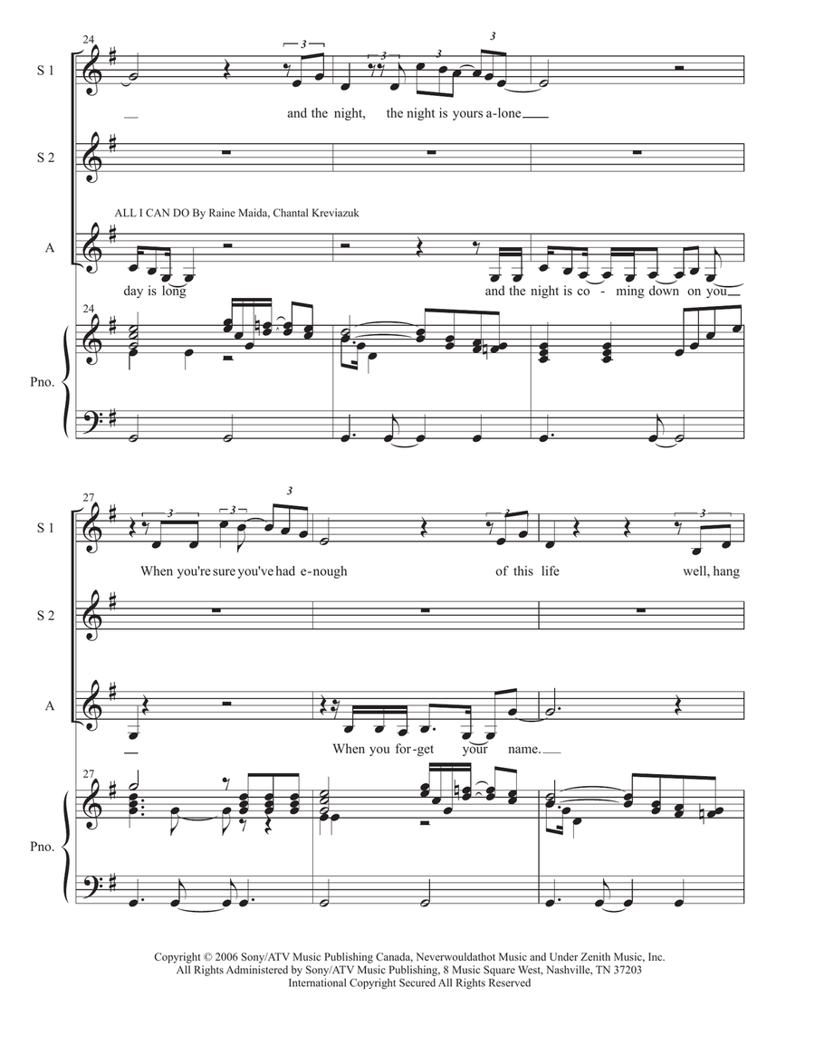 Medley: Bridge Over Troubled Water with Everybody Hurts, All I Can Do, Fix You, and Yellow SSA scores gallery preview page 4