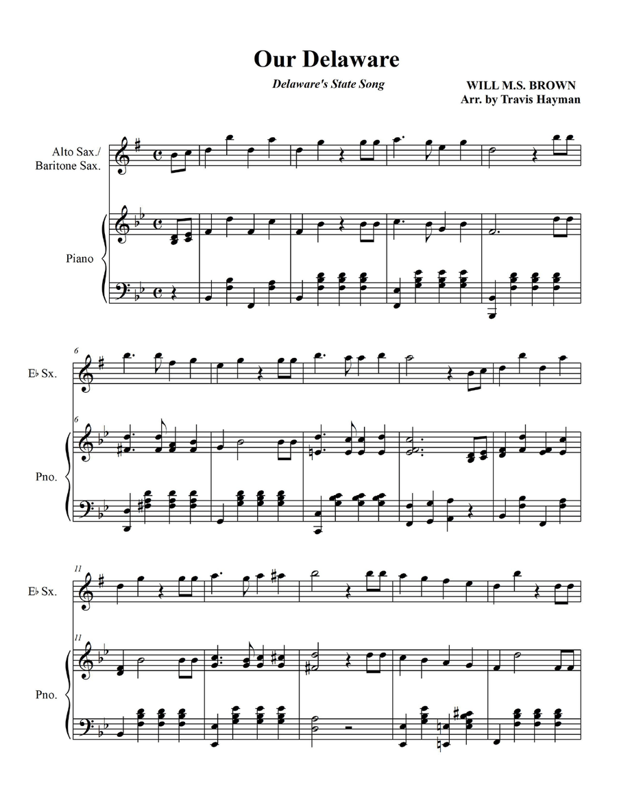 Our Delaware - for Alto Sax./Baritone Sax. with Piano Acccompaniment Baritone Saxophone scores gallery preview page 3