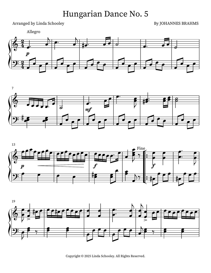 Hungarian Dance No. 5 Hungarian Dance No. 5 Piano Solo scores gallery preview page 1