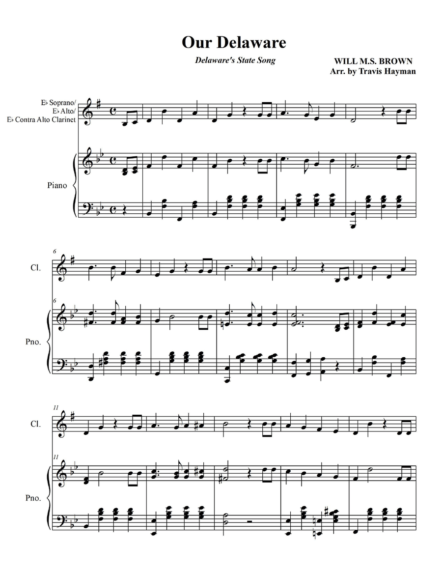 Our Delaware - for Eb Soprano/Eb Alto/Eb Contra Alto Clarinet with Piano Acccompaniment E-Flat Clarinet scores gallery preview page 3