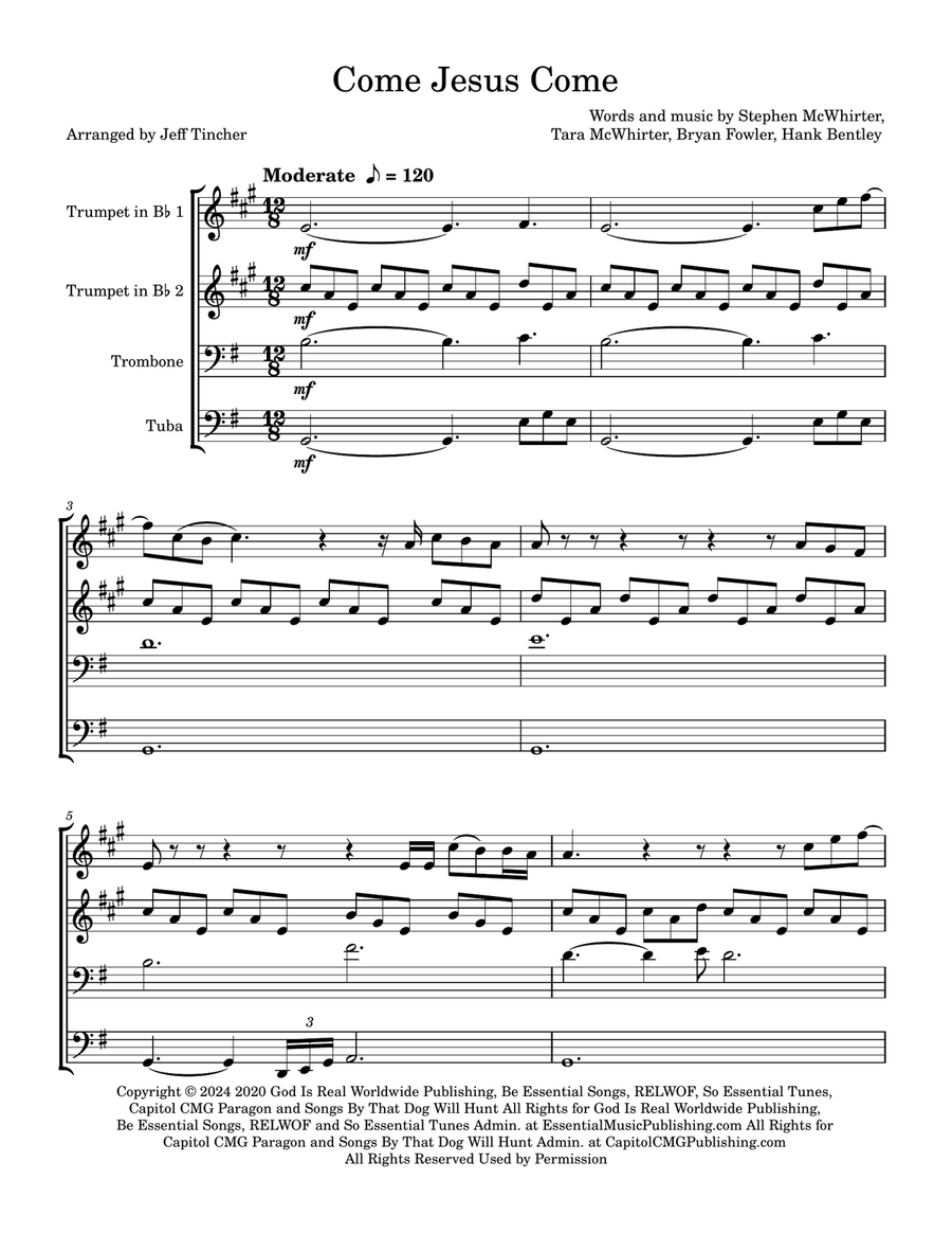 Come Jesus Come Brass Quartet scores gallery preview page 2