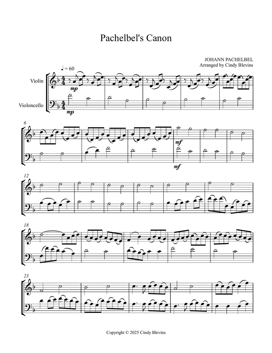 Pachelbel's Canon, for Violin and Cello String Duet scores gallery preview page 5
