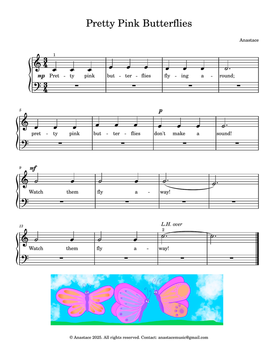 Pretty Pink Butterflies (Easy Beginner Piano) Piano Method scores gallery preview page 2