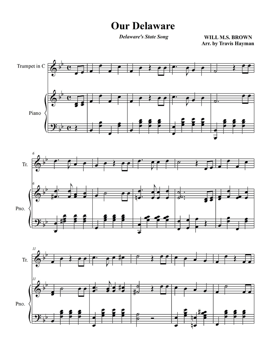 Our Delaware - for Trumpet in C with Piano Acccompaniment C Trumpet scores gallery preview page 3