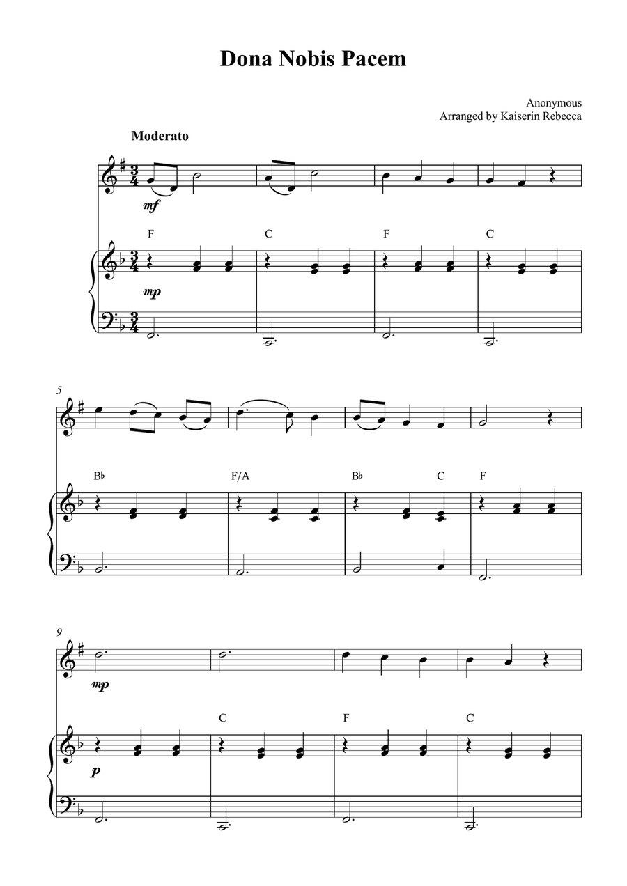Dona Nobis Pacem (Grant us peace) Soprano Saxophone scores gallery preview page 1