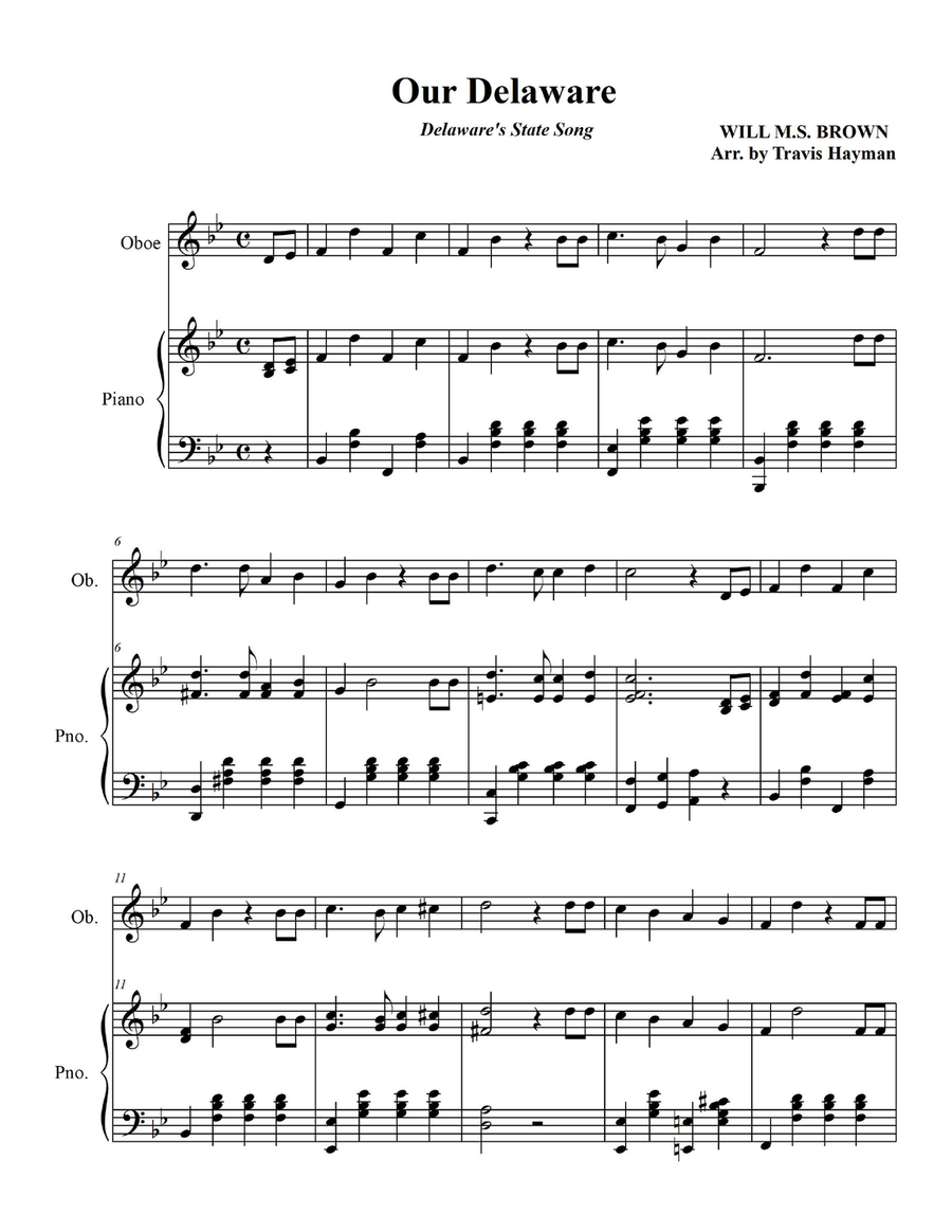 Our Delaware - for Oboe with Piano Acccompaniment Piano scores gallery preview page 3