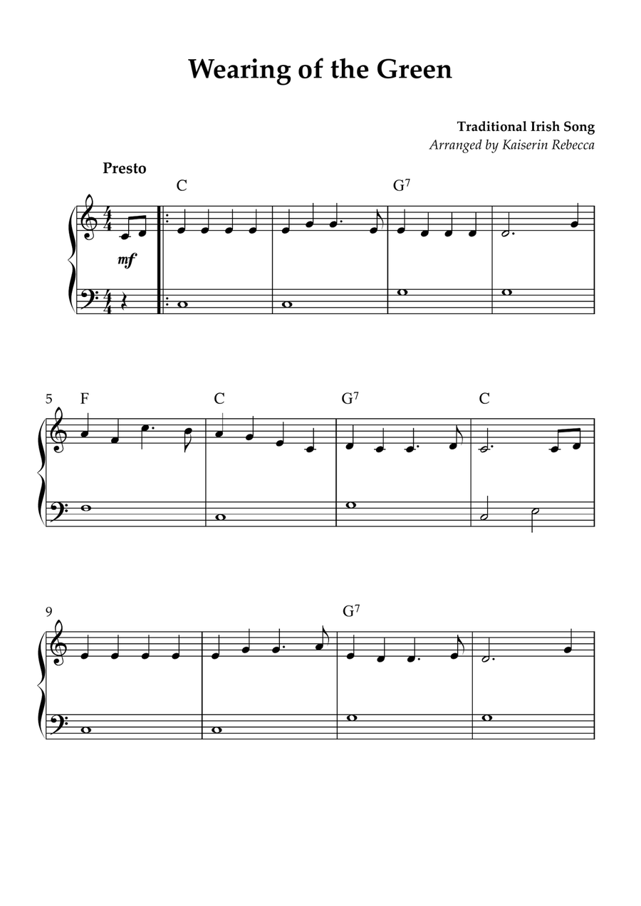 Wearing of the Green Wearing of the Green Piano Method scores gallery preview page 1