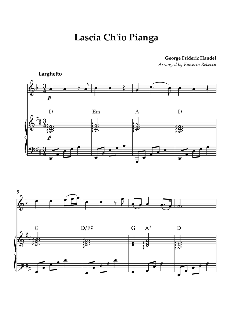 Lascia Ch'io Pianga (Let Me Weep) A Clarinet scores gallery preview page 1