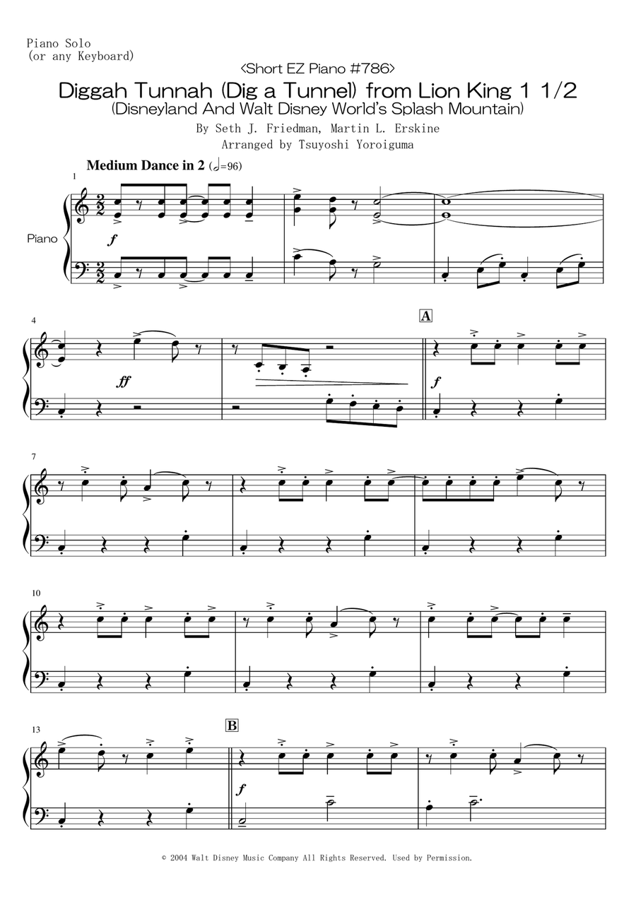 Diggah Tunnah Easy Piano scores gallery preview page 1