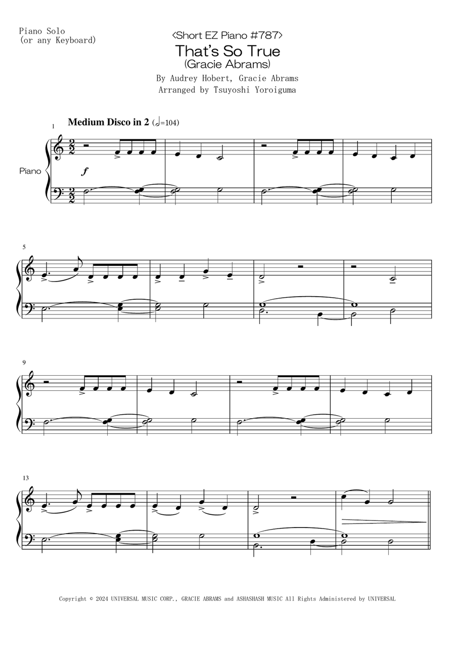 That's So True That's So True Easy Piano scores gallery preview page 1