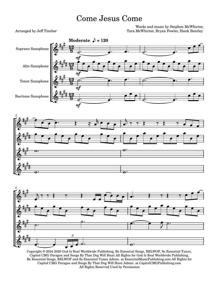 Come Jesus Come Saxophone Quartet scores gallery preview page 2