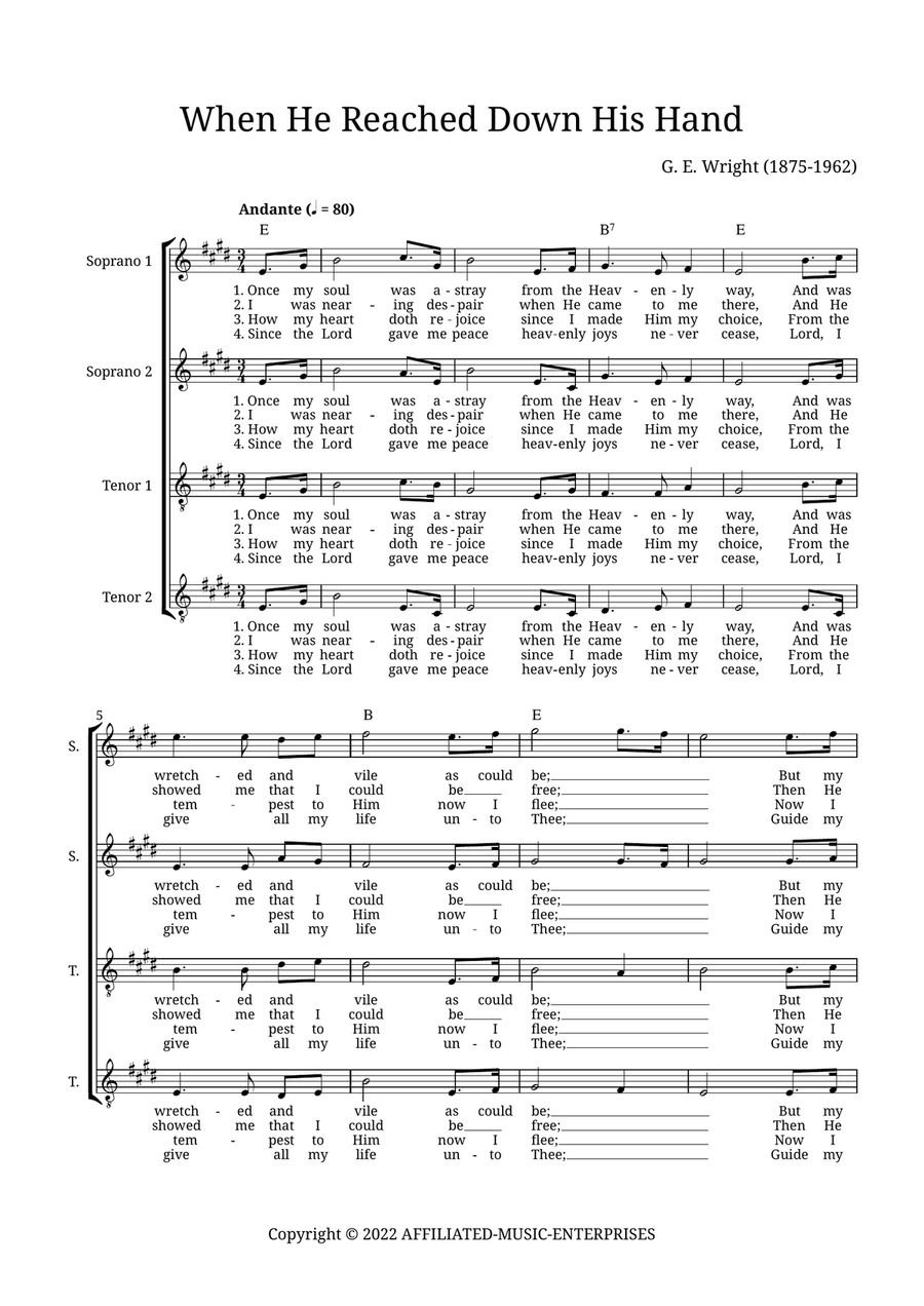 When He Reached Down His Hand For Me 4-Part scores gallery preview page 1