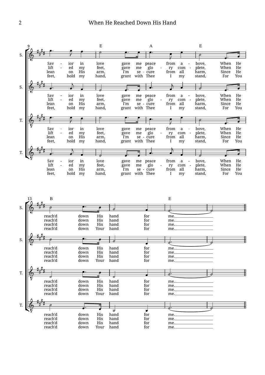 When He Reached Down His Hand For Me 4-Part scores gallery preview page 2