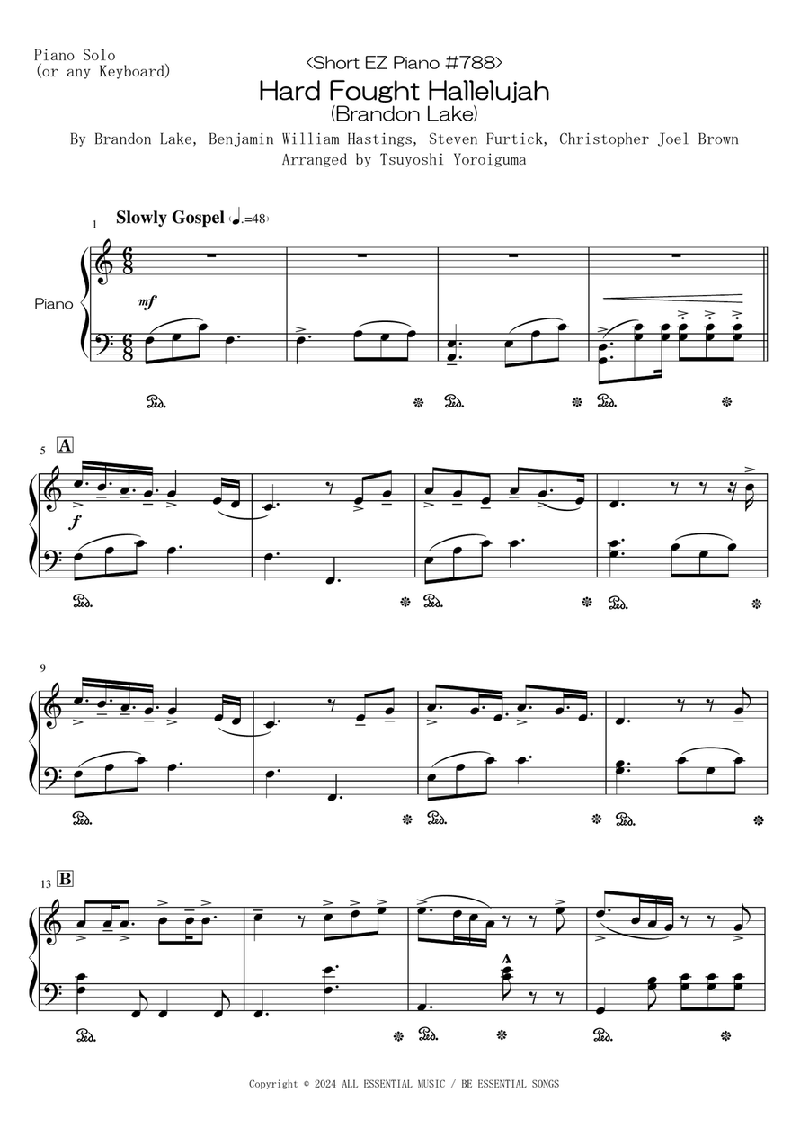 Hard Fought Hallelujah Easy Piano scores gallery preview page 1