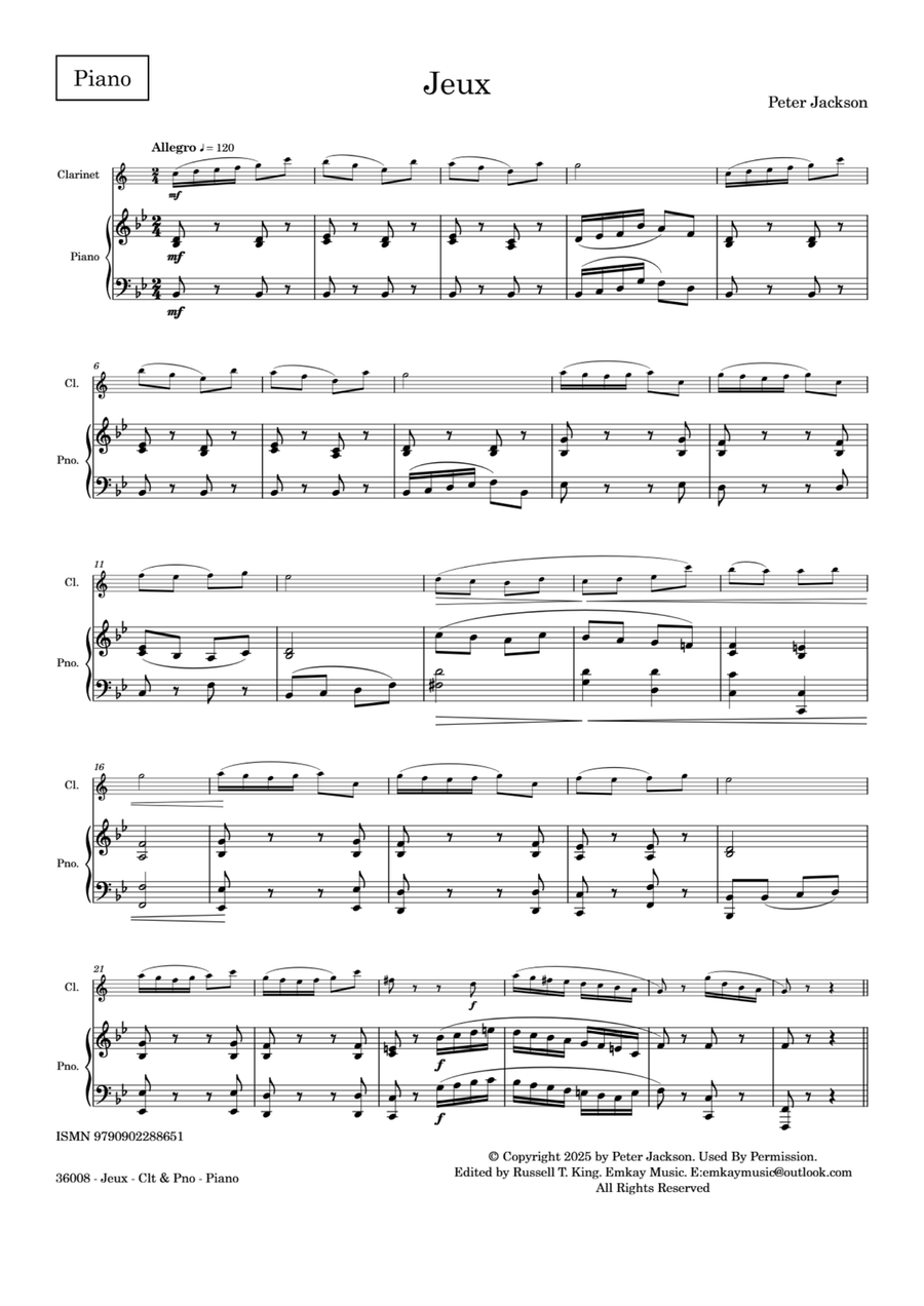 JEUX - CLARINET AND PIANO B-Flat Clarinet scores gallery preview page 2