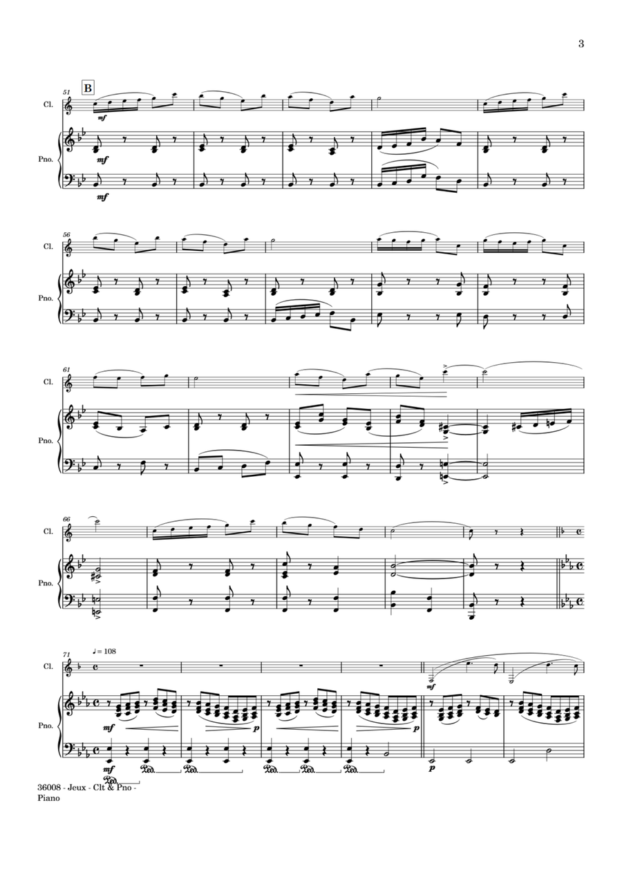 JEUX - CLARINET AND PIANO B-Flat Clarinet scores gallery preview page 4