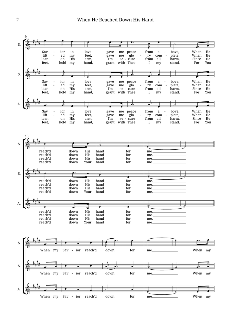 When He Reached Down His Hand For Me SSA scores gallery preview page 2
