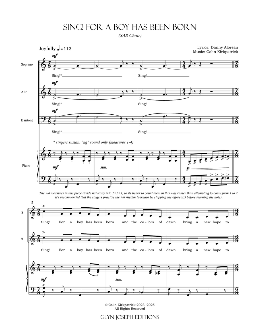 Sing! For a Boy has Been Born (SAB accompanied) 3-Part scores gallery preview page 2