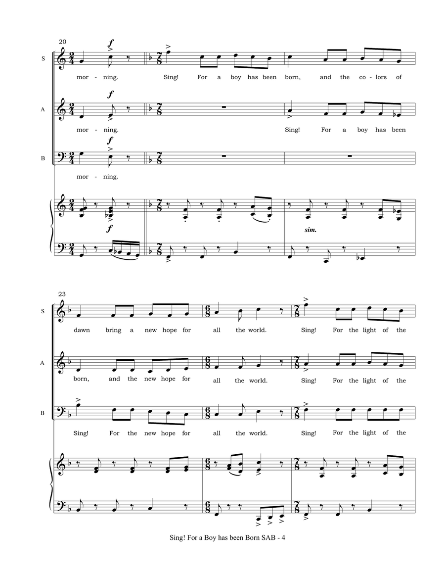 Sing! For a Boy has Been Born (SAB accompanied) 3-Part scores gallery preview page 5