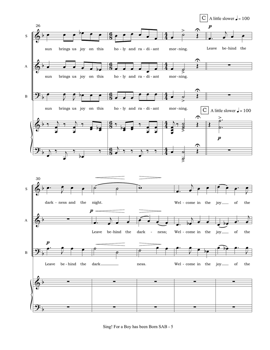 Sing! For a Boy has Been Born (SAB accompanied) 3-Part scores gallery preview page 6