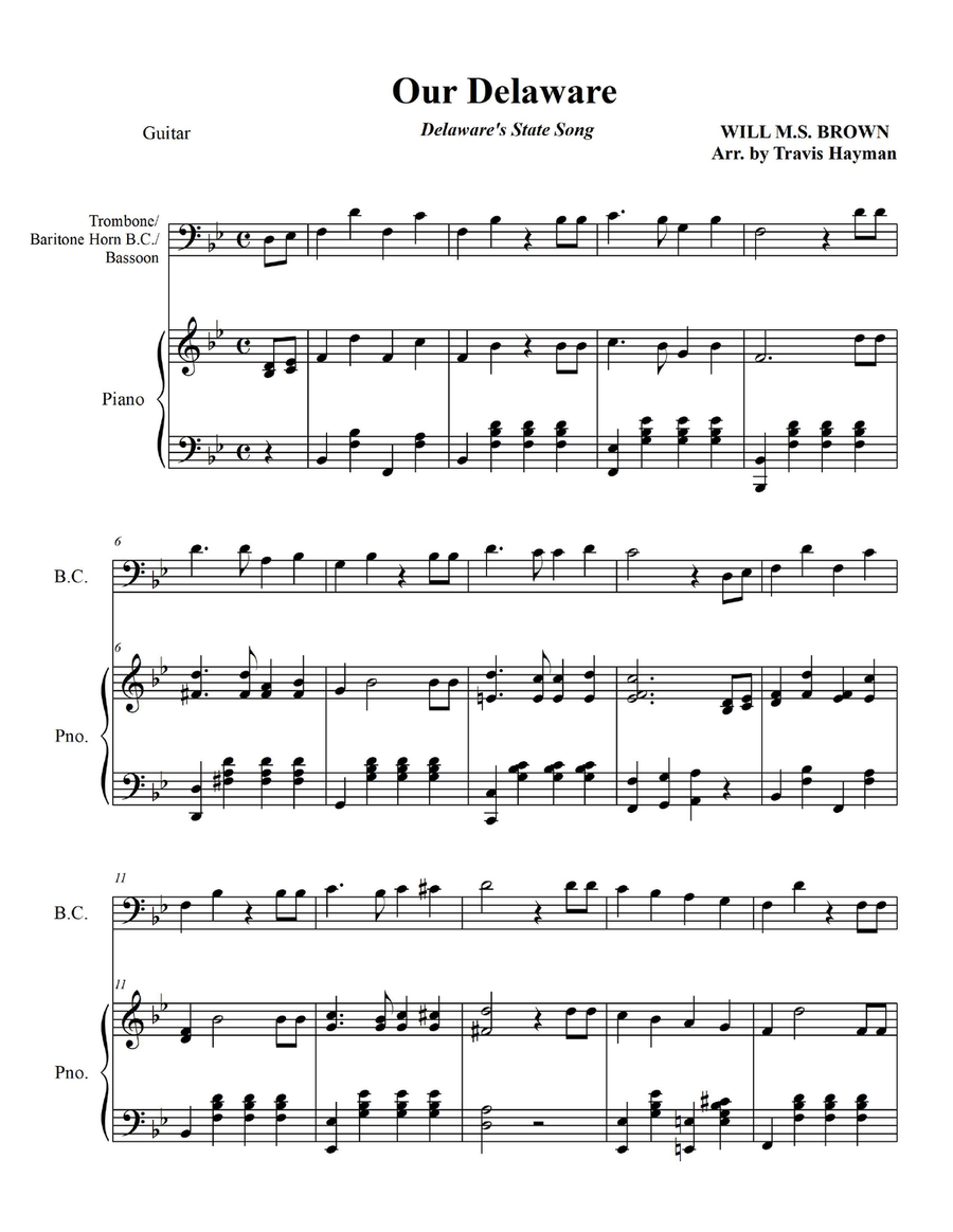 Our Delaware - for Trombone/Baritone Horn B.C./Bassoon with Piano Acccompaniment Bassoon scores gallery preview page 3