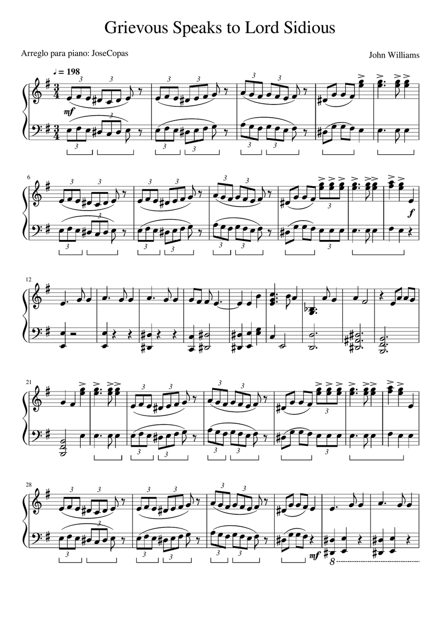 Grievous Speaks to Lord Sidious Piano Solo scores gallery preview page 1
