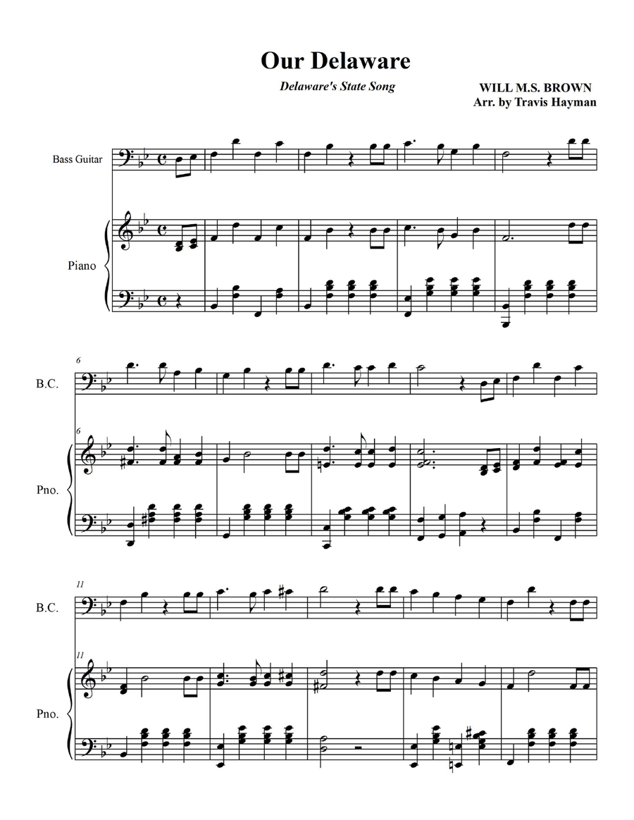 Our Delaware - for Bass Guitar with Piano Acccompaniment Double Bass scores gallery preview page 3