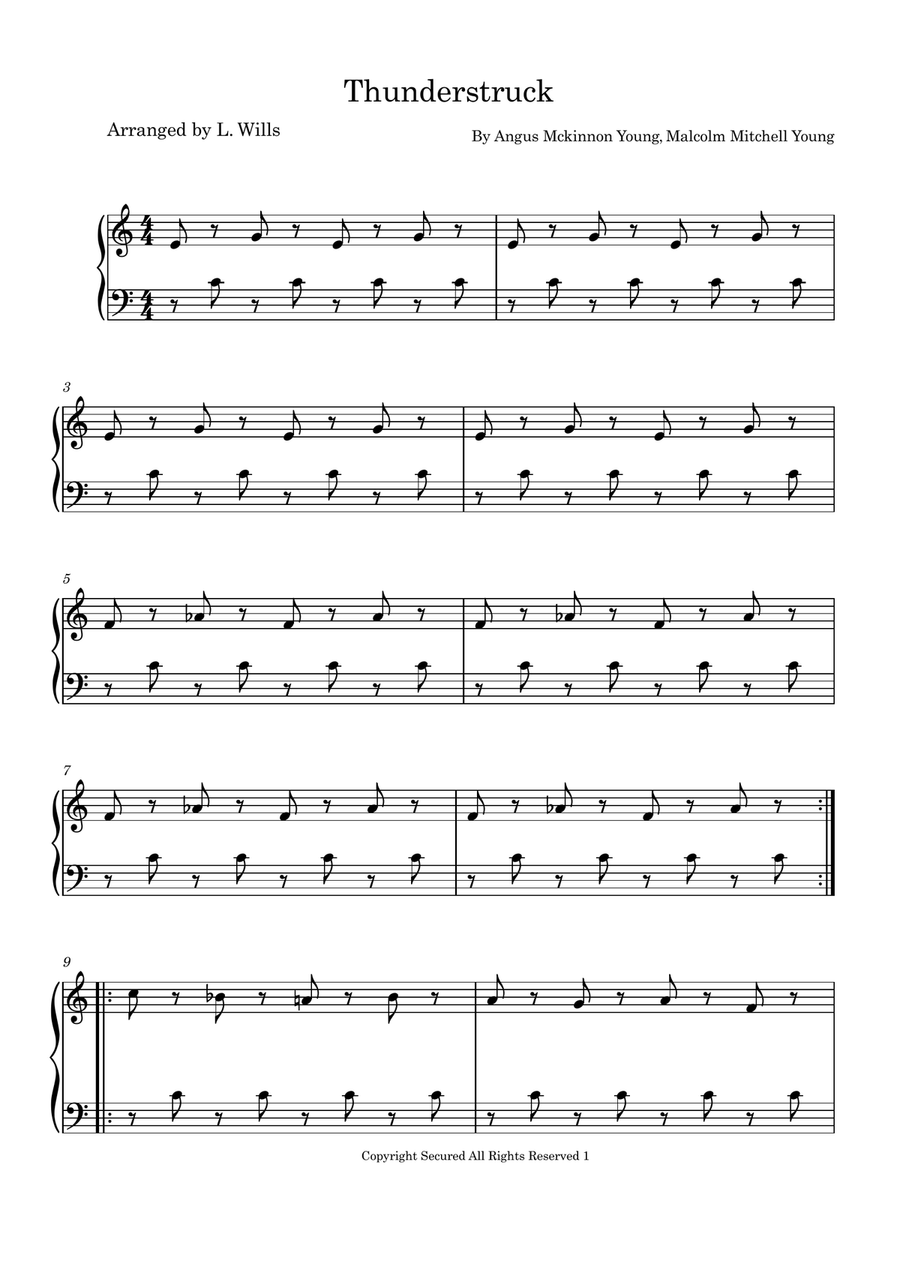Thunderstruck Thunderstruck Easy Piano scores gallery preview page 1
