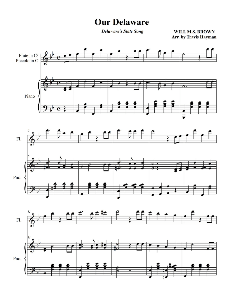 Our Delaware - for Flute in C/Piccolo in C with Piano Acccompaniment Flute scores gallery preview page 3